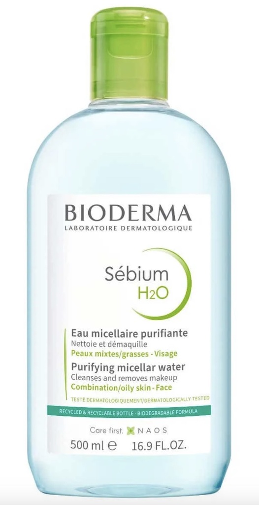 Bioderma SEBIUM H2O - Eau Micellaire Nettoyante et Purifiante - Visage - Peaux Mixtes à Grasses, 500ml